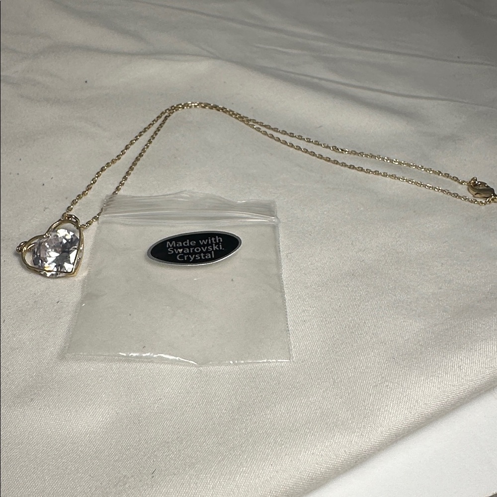 Swarovski Gold Heart Necklace with Clear Crystal